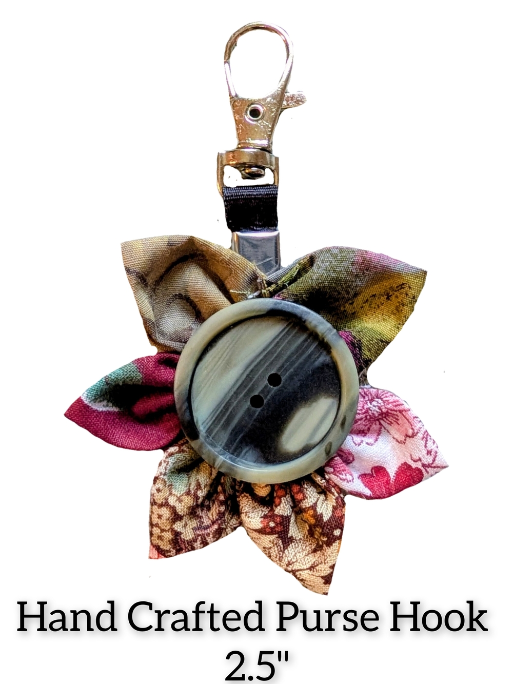 Hand Crafted Floral Button Purse Hook - Multicolor